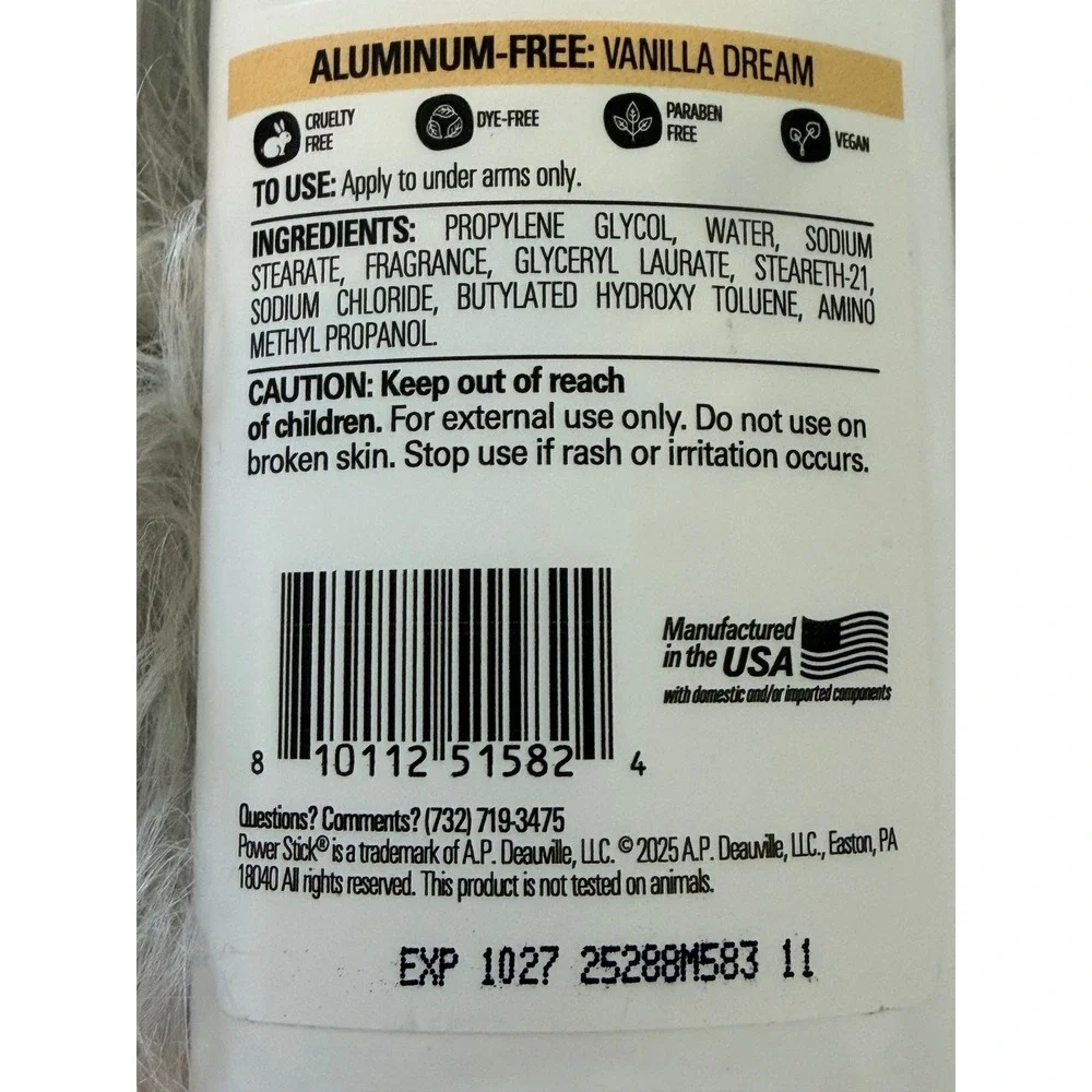 Power Stick For Her Vanilla Dream Aluminum Free Deodorant 2.25oz 2 Pack Limited